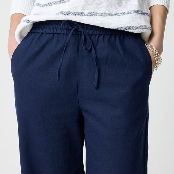 J. Crew Linen-Blend Slim Wide Leg Drawstring Pants Navy Size 16/XL NWT - Picture 2 of 10